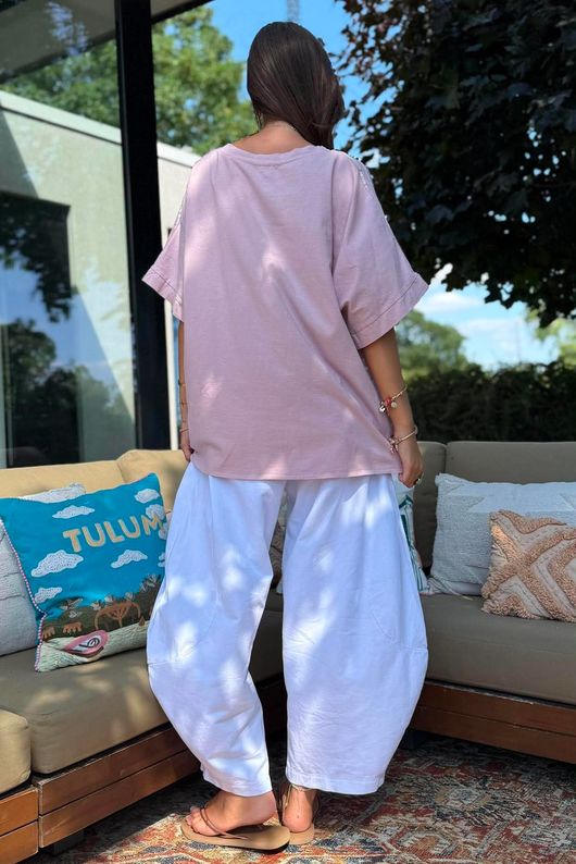 Below Deck Cheesecloth Stripe Tee Rose